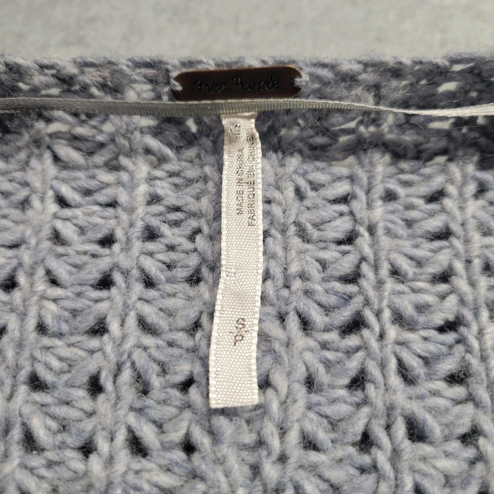 Free People Cocoon Cardigan Sweater Blue Waffle‎ Knit Wool Angora Blend Small